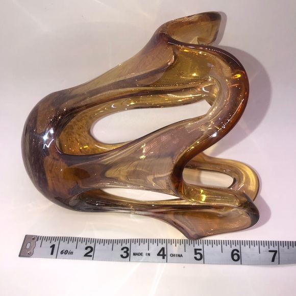 Murano Amber Glass Sculpture Bowl Mid Century Modern 7” H 6” W - Picture 7 of 9